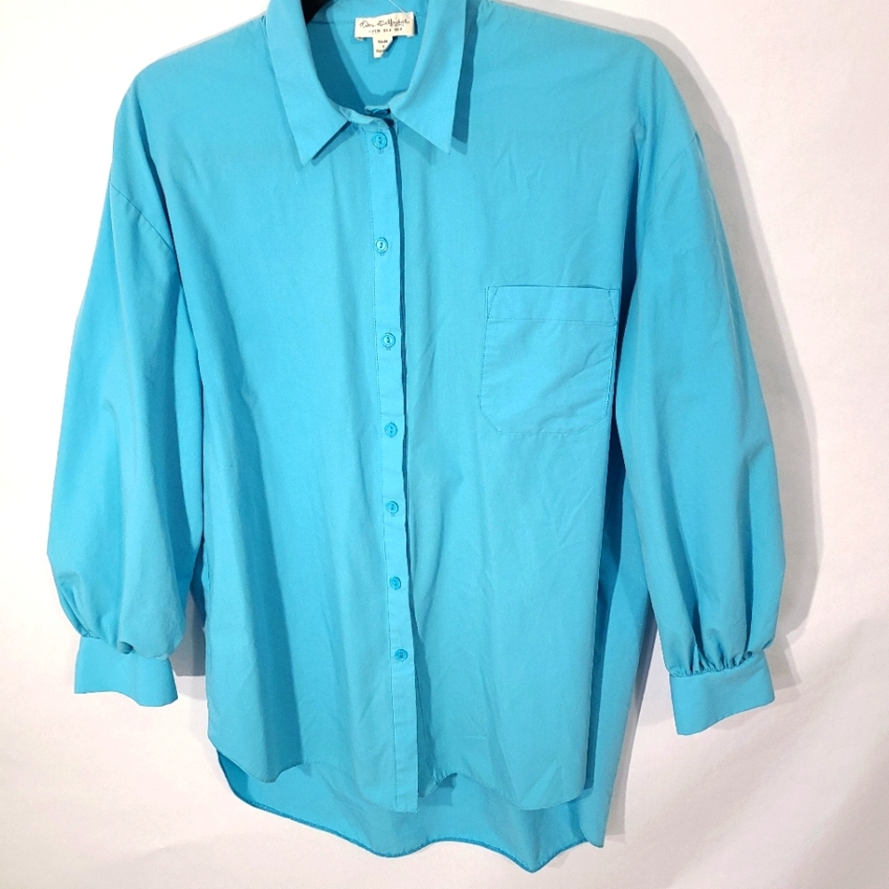 Miss Selfridge Women's Size 4 Button Up Shirt Blue Hi Low Top Blouse Career‎